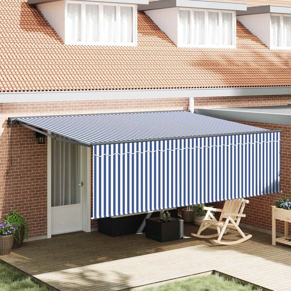 vidaXL Toldo Retr&aacute;til Azul e Branco 400 &times; 300 cm Poli&eacute;ster e Alum&iacute;nio