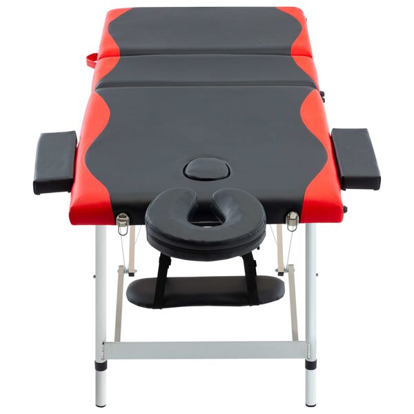 vidaXL Mesa de massagem dobr&aacute;vel 3 zonas alum&iacute;nio preto e vermelho