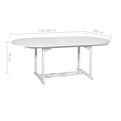 vidaXL Conjunto jantar de ext. c/ mesa extensível 7 pcs madeira branco