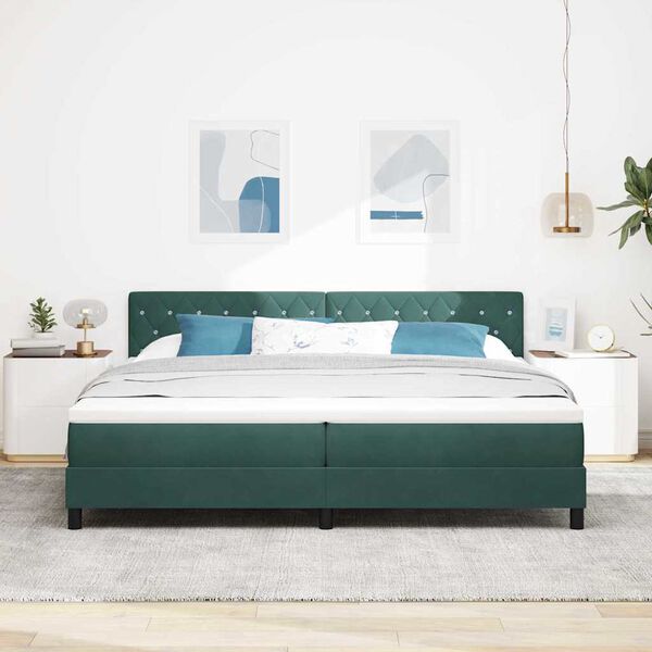vidaXL Cama Box com colch&atilde;o Verde Escuro 200 x 200 cm Veludo