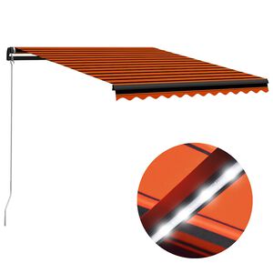 vidaXL Toldo retr&aacute;til manual com LED 350x250 cm laranja e castanho