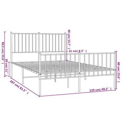 vidaXL Estrutura de cama com cabeceira e pés 120x200 cm metal branco