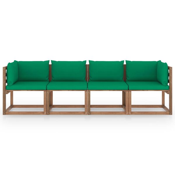 vidaXL Sof&aacute; de paletes 4 lugares com almofad&otilde;es pinho impregnado