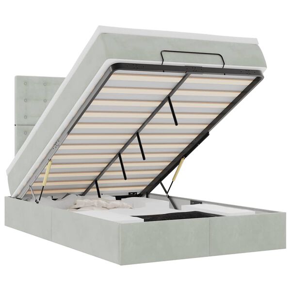 vidaXL Estrutura de cama otomana com colch&otilde;es cinza claro Veludo