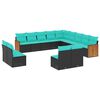 vidaXL Conjunto de sof&aacute; de jardim com 13 pe&ccedil;as e almofadas em rattan sint&eacute;tico preto