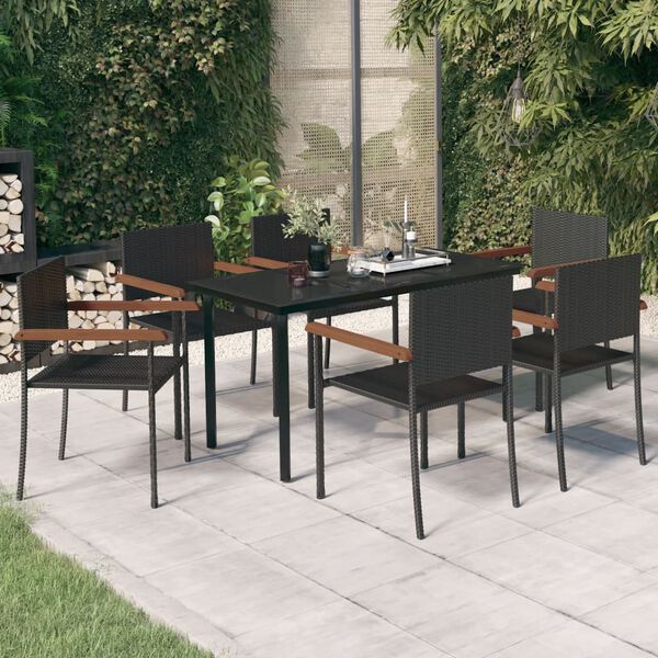 vidaXL 7 pcs conjunto de jantar para jardim preto