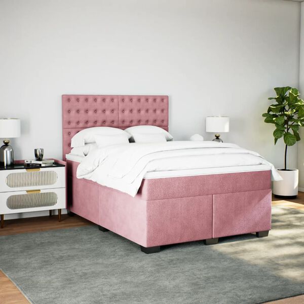 vidaXL Cama com molas/colchão 140x190 cm veludo rosa