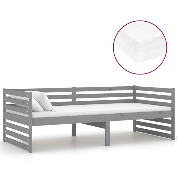 vidaXL Sof&aacute;-cama com colch&atilde;o 90x200 cm pinho maci&ccedil;o cinzento