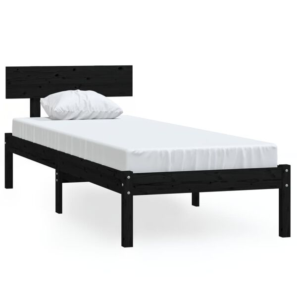 vidaXL Estrutura de cama 90 x 200 cm madeira de pinho maci&ccedil;a preto