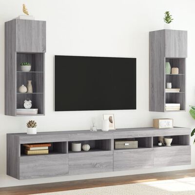 vidaXL Móveis de TV com luzes LED 2 pcs 30,5x30x90 cm cinzento sonoma