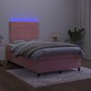 vidaXL Cama box spring c/ colch&atilde;o luzes e LED 120x190 cm veludo rosa