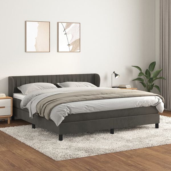 vidaXL Cama com molas/colch&atilde;o 160x200 cm veludo cinzento-escuro