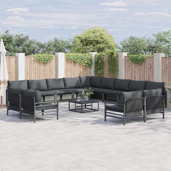 vidaXL Conjunto de Sof&aacute; de Jardim com almofada 14 pcs Preto A&ccedil;o