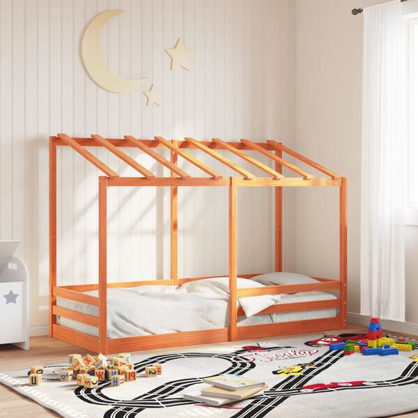 vidaXL Cama infantil c/ telhado 90x190 cm pinho maciço castanho-mel