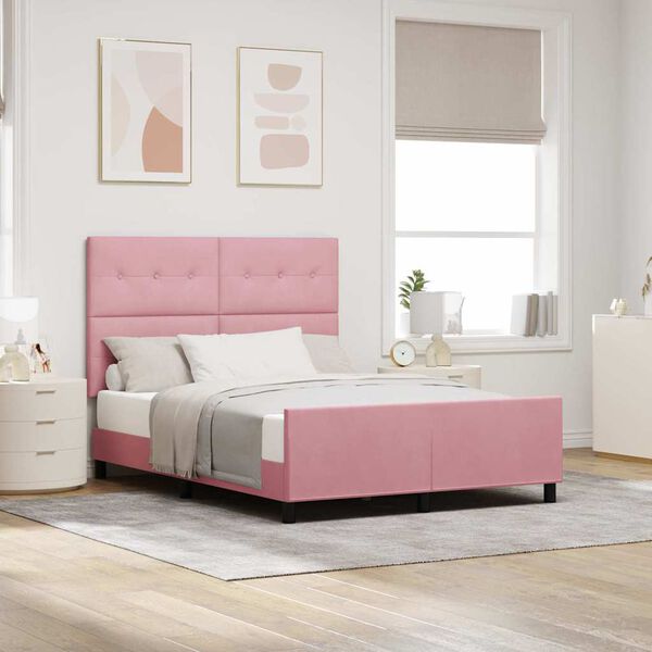 vidaXL Cama Box com cabeceira Rosa 140 x 200 cm Veludo