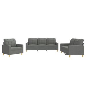 vidaXL 3 pcs conjunto de sof&aacute;s com almofad&otilde;es tecido cinzento-escuro