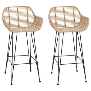 vidaXL Cadeira de Bar 2 pcs Natural 55 x 52 x 92 cm Rattan e Ferro