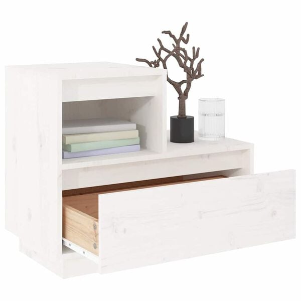 vidaXL Mesa de cabeceira 60x34x51 cm madeira de pinho maci&ccedil;a branco
