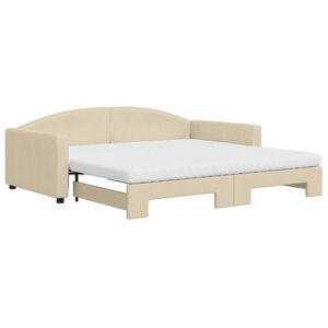 vidaXL Sof&aacute;-cama c/ gavet&atilde;o e colch&otilde;es 100x200 cm tecido cor creme