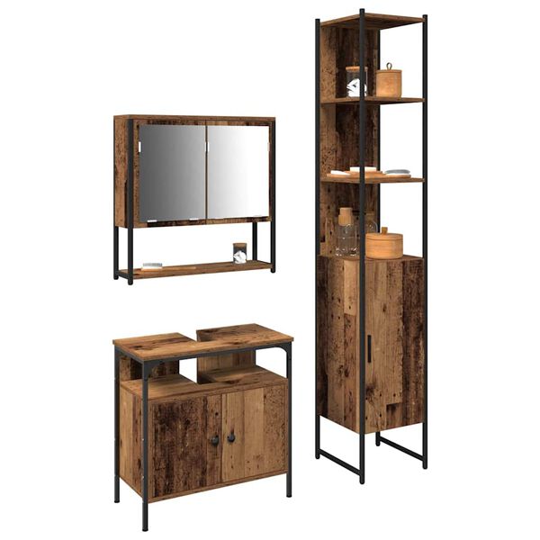 vidaXL Conjunto de M&oacute;veis para Banheiro com porta 3 pcs Madeira Antiga