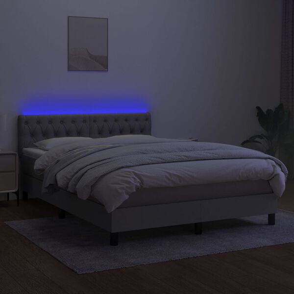 vidaXL Cama box spring c/ colch&atilde;o e LED 140x200 cm tecido cinza-claro