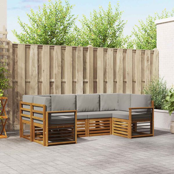 vidaXL Conjunto de Sof&aacute; Sectional 6 pcs Cinza Natural e Claro