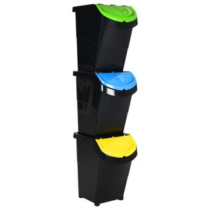 vidaXL Caixotes do lixo com tampa empilh&aacute;veis 3 pcs 120 L PP preto