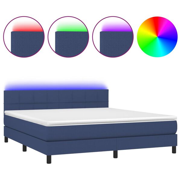 vidaXL Cama box spring c/ colch&atilde;o e LED 160x200 cm tecido azul