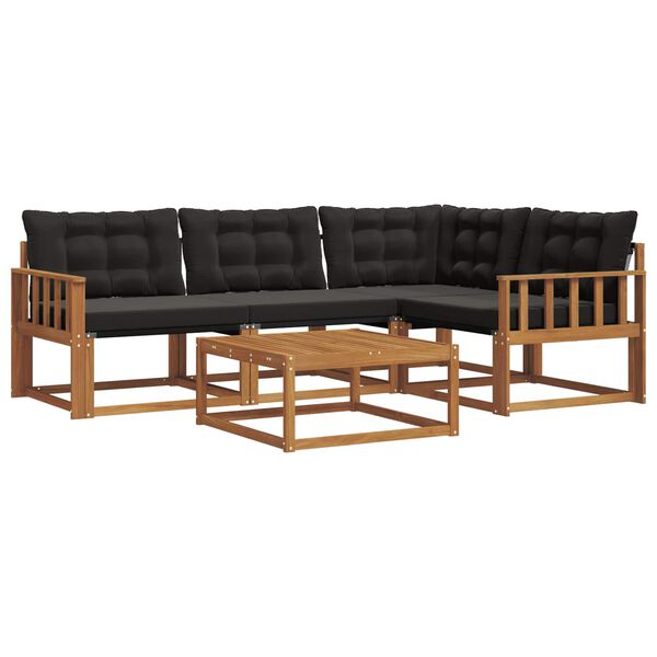 vidaXL Conjunto de Sof&aacute;s para Exterior 5 pcs Natural e Preto
