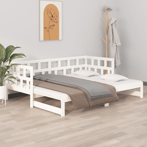 vidaXL Estrutura sof&aacute;-cama de puxar pinho maci&ccedil;o branco 2x(90x190) cm