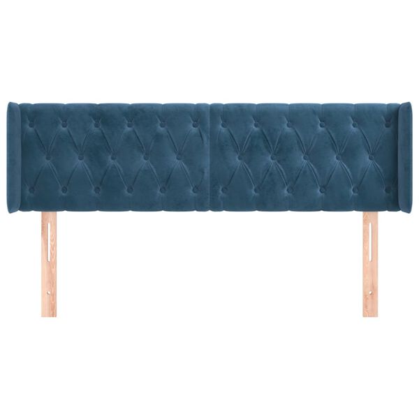 vidaXL Cabeceira de cama c/ abas tecido 147x16x78/88cm azul-escuro