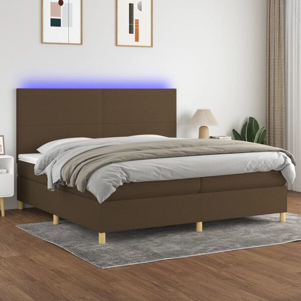 vidaXL Cama box spring c/ colchão/LED 200x200cm tecido castanho-escuro