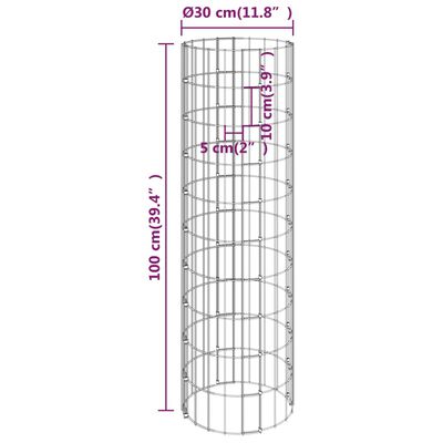 vidaXL Canteiro elevado/cesto gabião em poste Ø30x100 cm aço galvaniz.