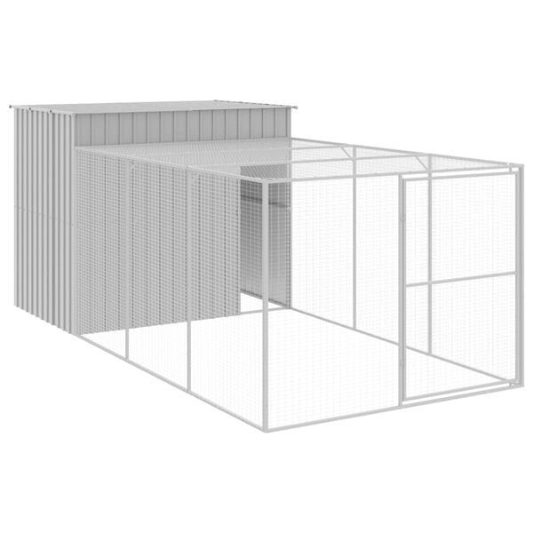 vidaXL Casota c&atilde;es c/ parque 214x457x181 cm a&ccedil;o galvaniz. cinza-claro