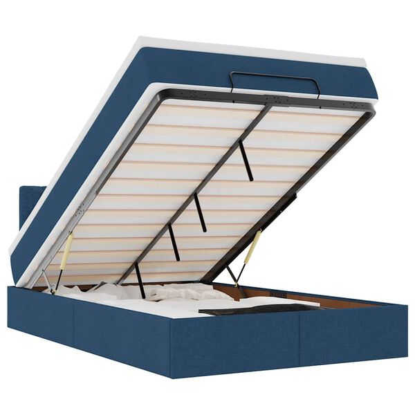 vidaXL Estrutura de cama otomana com colch&atilde;o 120x190 cm tecido azul