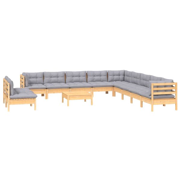 vidaXL 12pcs conjunto lounge de jardim + almofad&otilde;es cinza pinho maci&ccedil;o