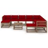 vidaXL 11 pcs conjunto lounge p/ jardim c/ almofad&otilde;es vermelho tinto