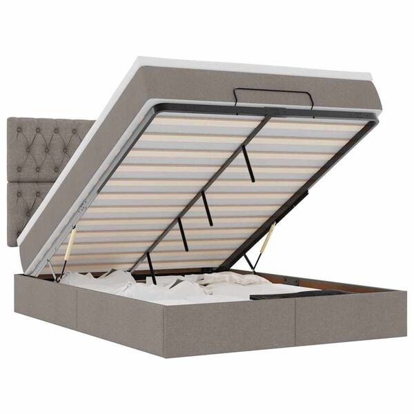 vidaXL Estrutura de cama otomana com colch&atilde;o tecido cinzento 140x200cm
