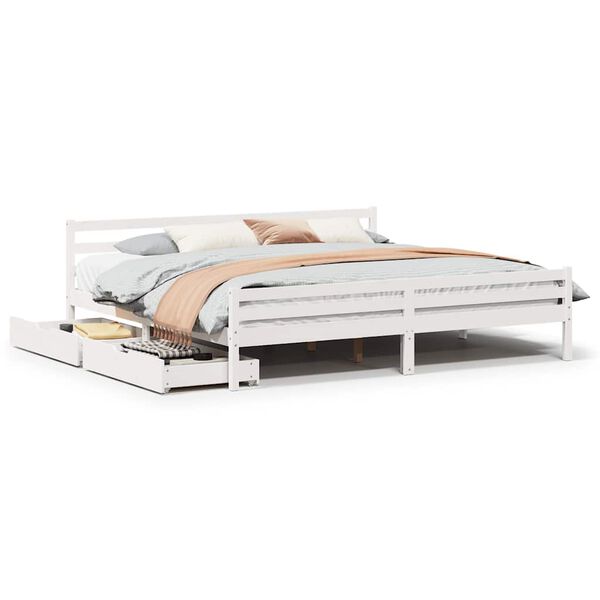vidaXL Cama sem colch&atilde;o 200x200 cm madeira de pinho maci&ccedil;a branco