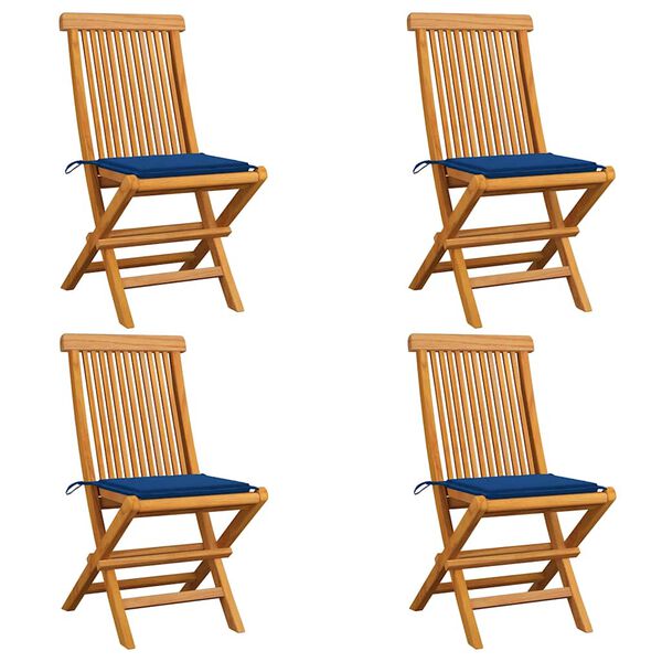 vidaXL Cadeiras de jardim c/ almofad&otilde;es azul real 4 pcs teca maci&ccedil;a