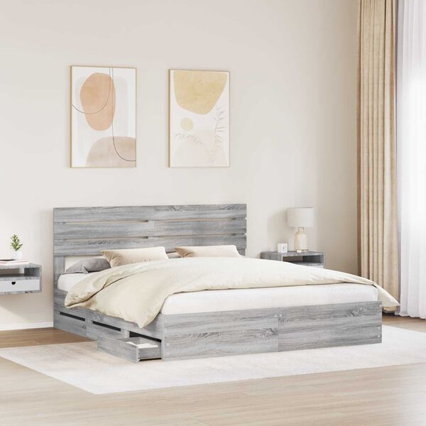 vidaXL Estrutura da Cama com gaveta Cinza Sonoma 200 x 200 cm