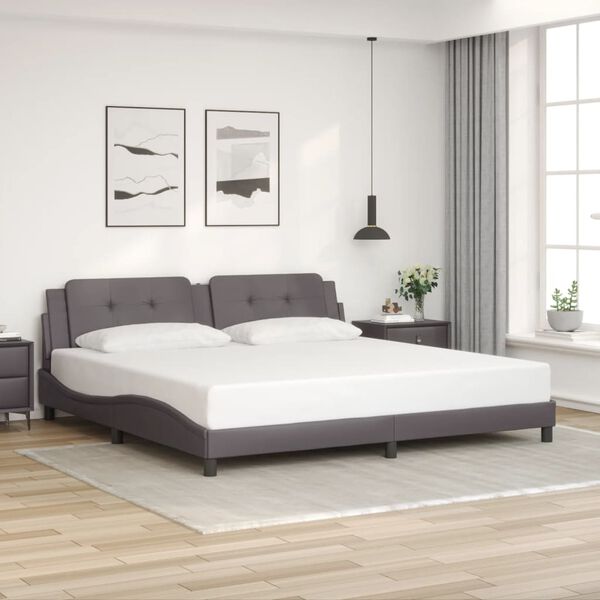 vidaXL Estrutura de cama sem colchão Zadar 200x200cm couro artificial cinzento