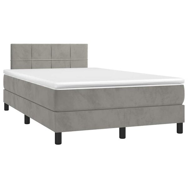 vidaXL Cama box spring colch&atilde;o LED 120x190 cm couro artif. cinza-claro