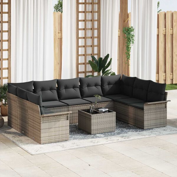 vidaXL Conjunto de Sof&aacute; de Jardim 10 pcs Preto vime PE