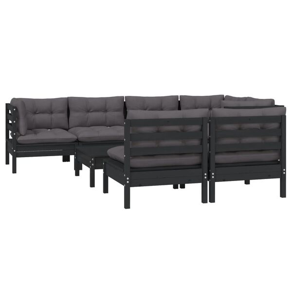 vidaXL 8 pcs conjunto lounge jardim c/ almofad&otilde;es pinho maci&ccedil;o preto