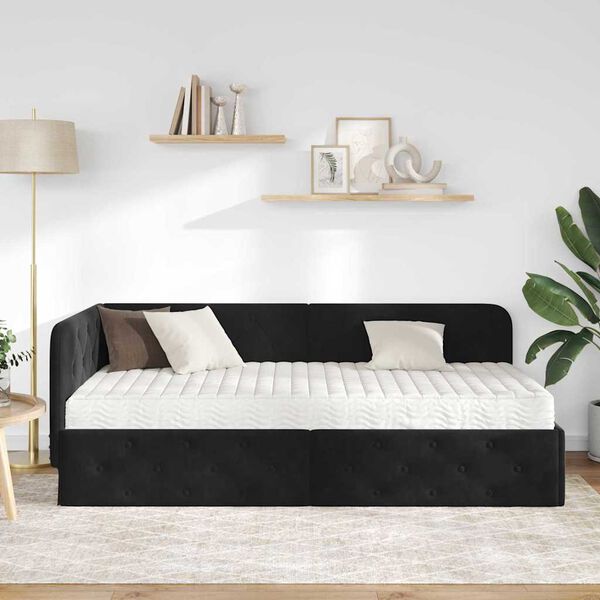 vidaXL Estrutura de Cama de Canto Preto 100 x 200 cm Veludo