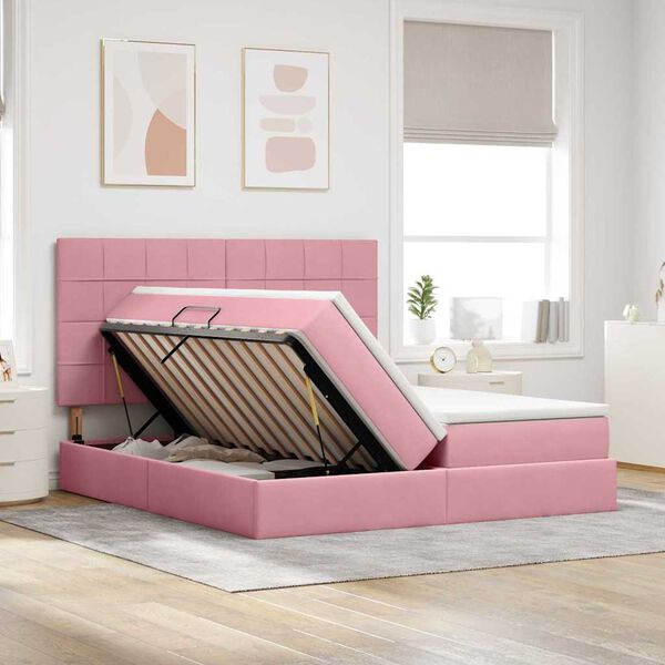 vidaXL Cama com Armazenamento com colch&atilde;o Rosa 200 x 200 cm Veludo