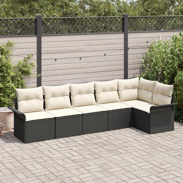 vidaXL Conjunto de Sof&aacute; de Jardim 6 pcs Preto Rattan Sint&eacute;tico