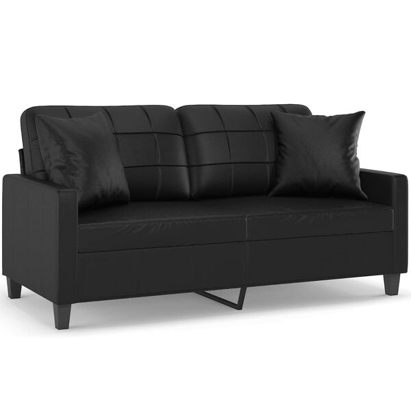 vidaXL Sof&aacute; 2 lugares + almofadas decora&ccedil;&atilde;o 140 cm couro artif. preto