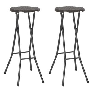 vidaXL Bancos de bar dobr&aacute;veis 2 pcs PEAD e a&ccedil;o aspeto vime castanho